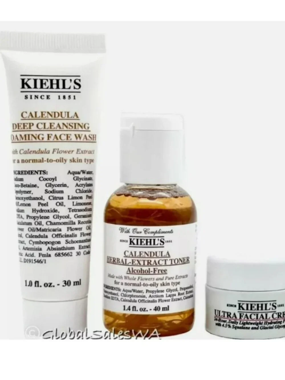 Kiehl's Ultra Facial Cream Calendula Foaming Face Wash & Toner Travel Bundle Set